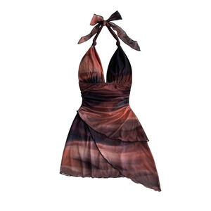 Vintage Ombre Dark Sunset Y2K 90's Bodycon Rave Dress Gothic Pleated Size Medium